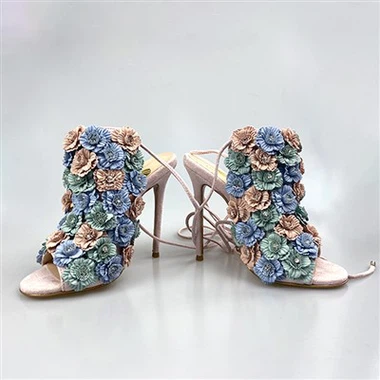 Flower Design Tie Up Fashion Women Sandals