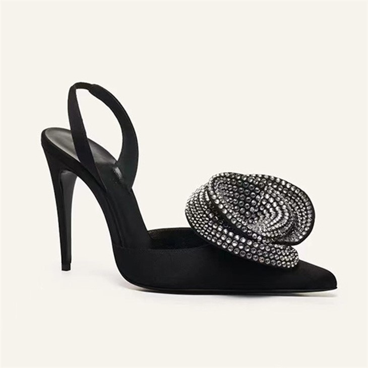 Satin pointed toe stiletto sandals for women