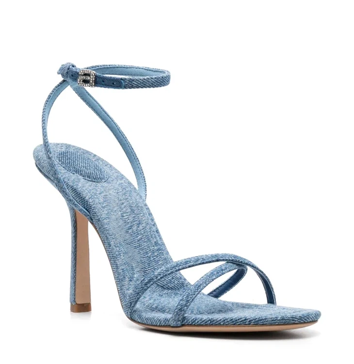 Blue Denim cross strap 110mm sandals for ladies
