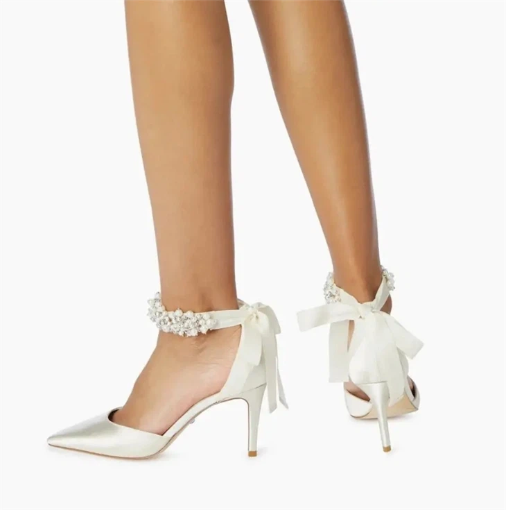 Women's white high heels pointed toe bridal shoes