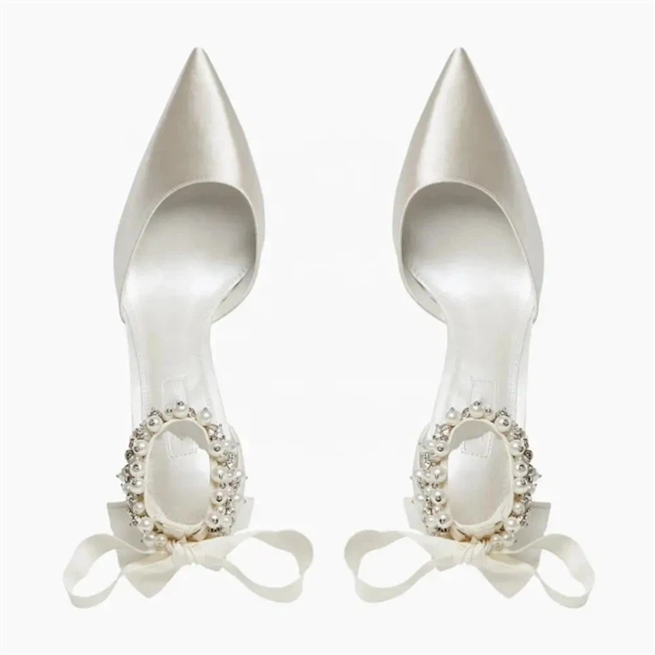 Pearl pointed toe pumps for wedding shoes